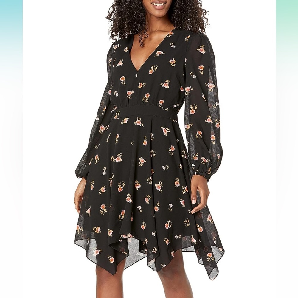 A6 - 310 Floral black long sleeve fall dress size medium NWT